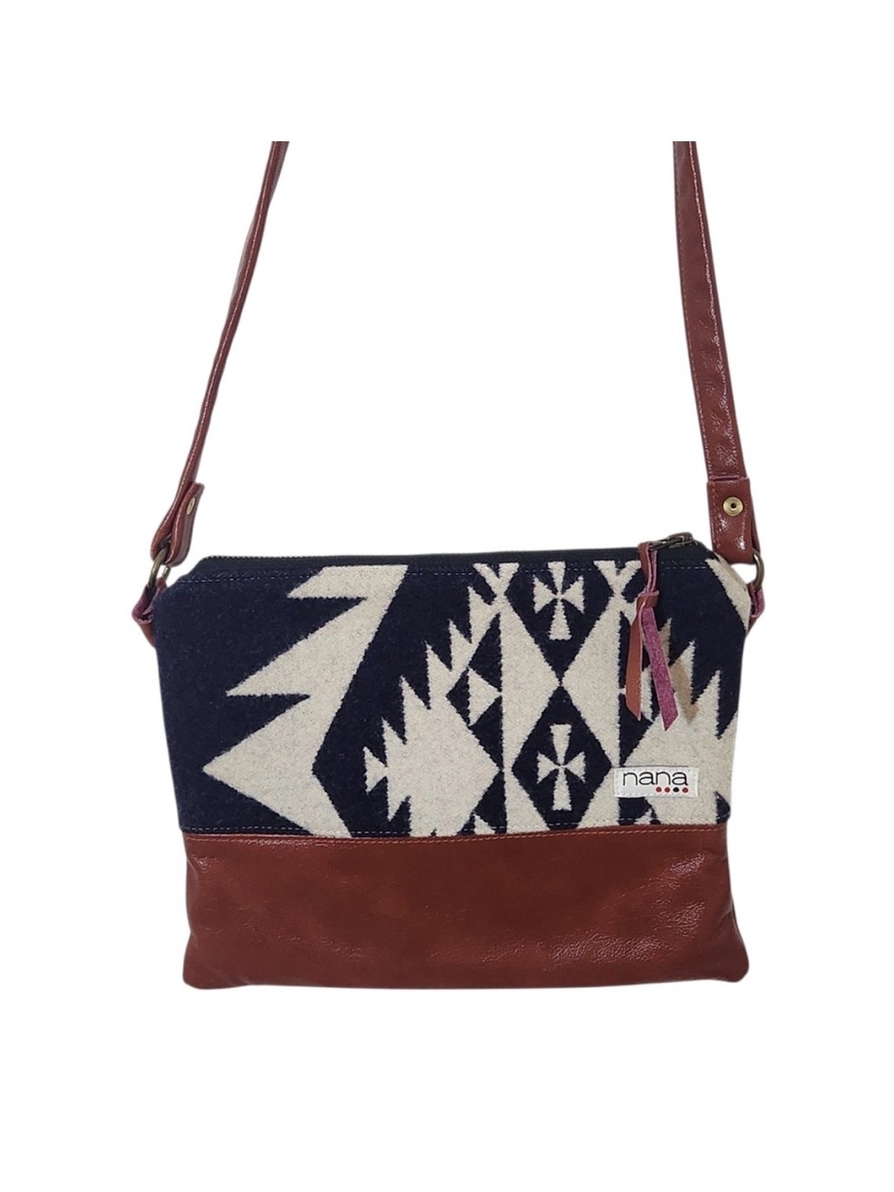 Nana Navy and Brown Women's Bag Nana Aztec Print Leather Bag